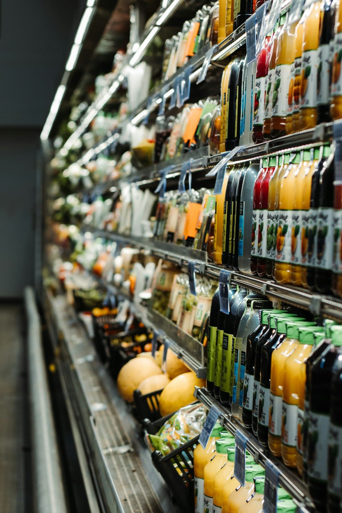 Colorful fresh produce display at a premium grocery market